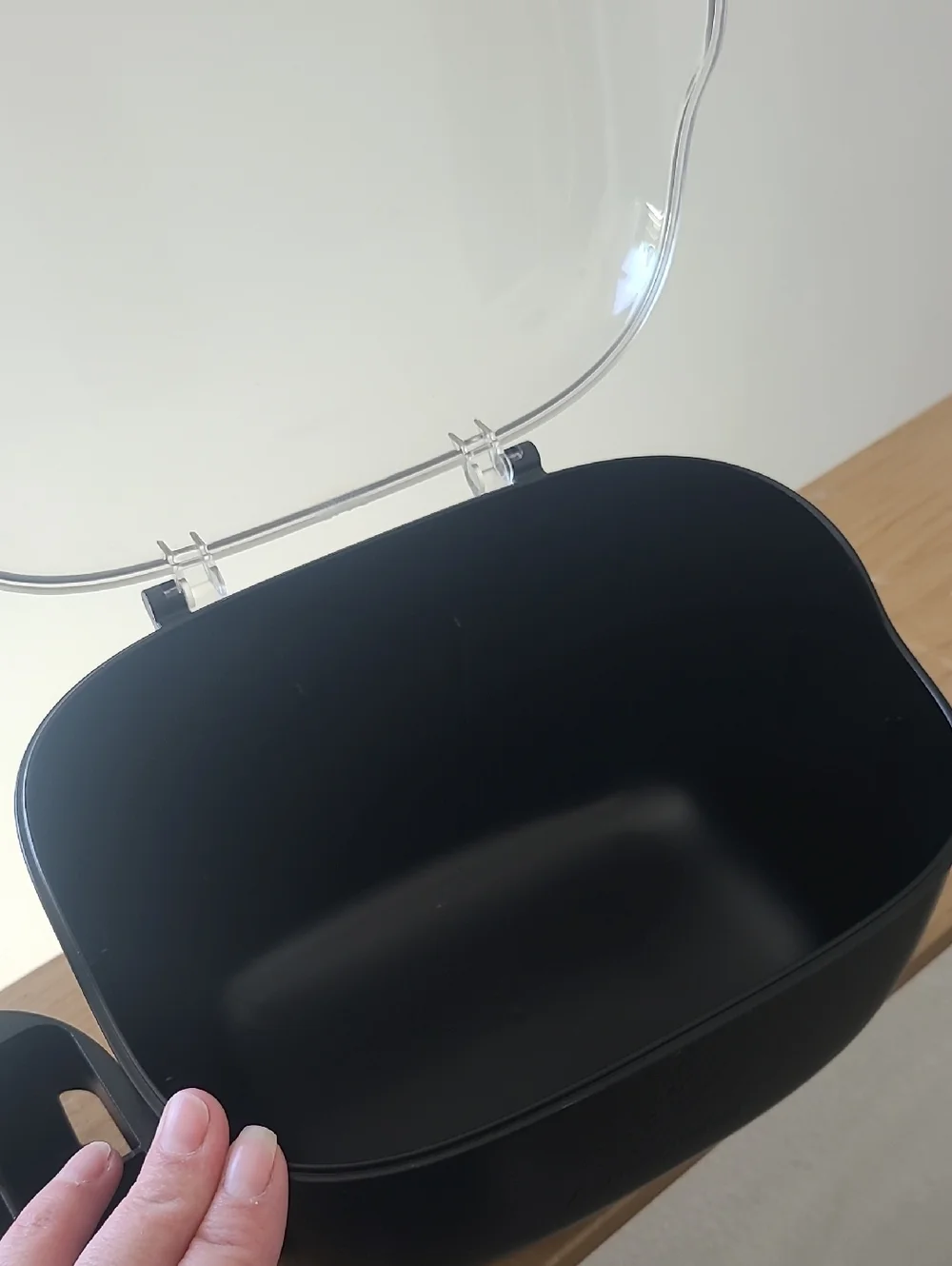 Small Black Cosmetic Organizer with Clear Lid and Gold Accents